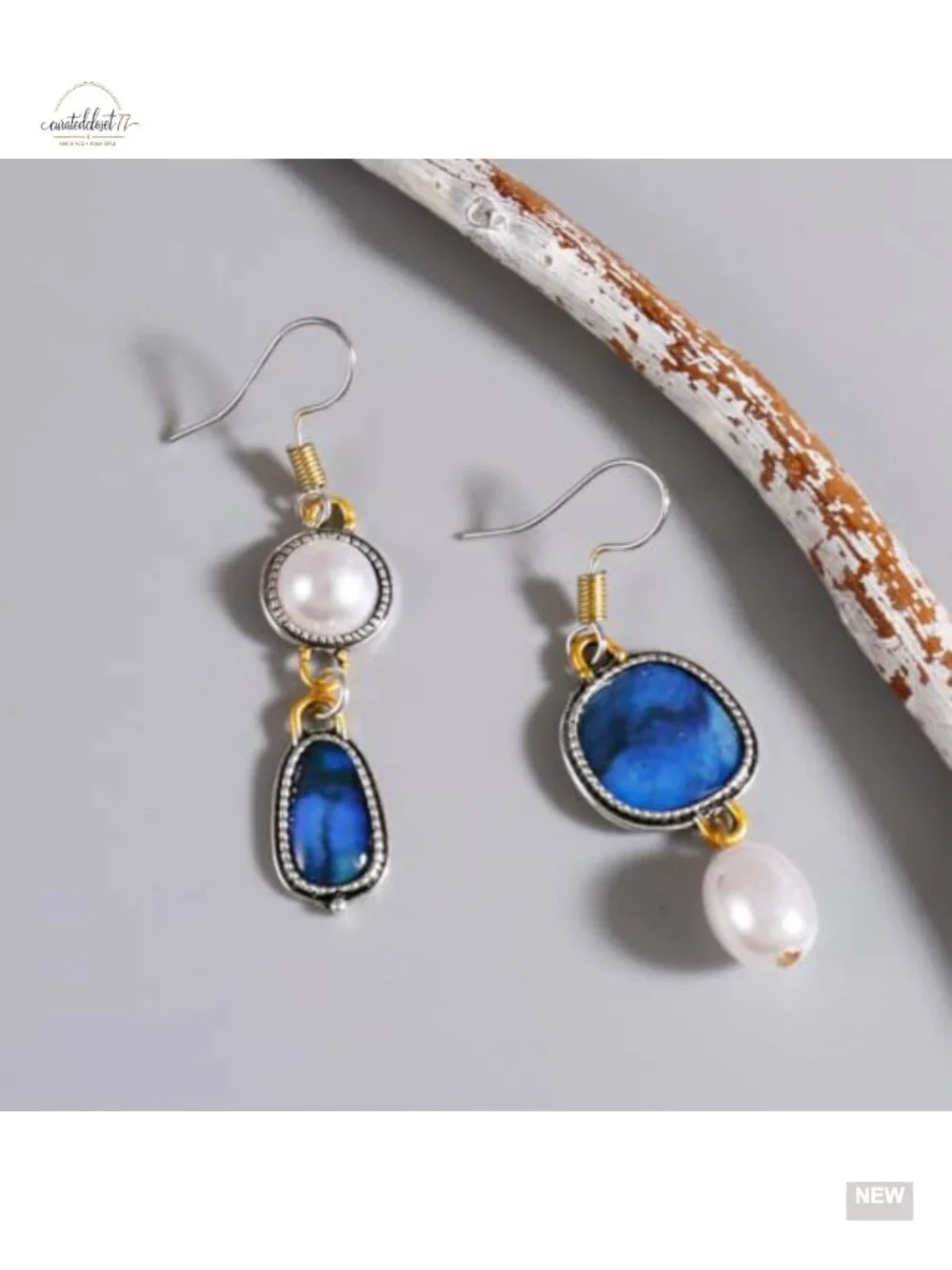 Asymmetrical Natural Stone Dangle Drop Earrings Geometric Statement